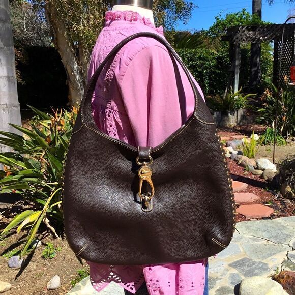 DOONEY AND BOURKE BROWN LEATHER WOVEN DETAILS GOLD HARDWARE - Picture 14 of 16